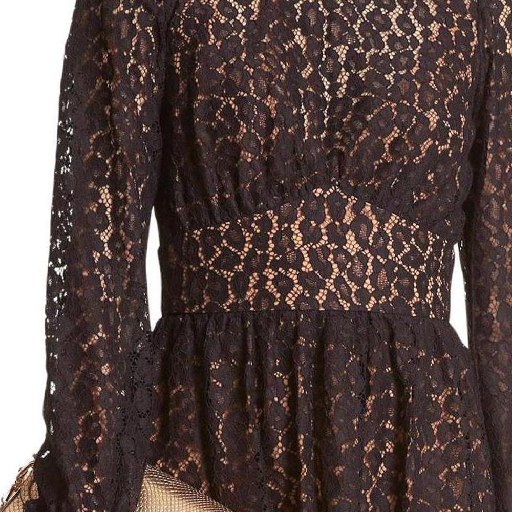 Michael Kors Solid Animal Print Waist-Defining Long Sleeve Dress Women dresses Black MF281983TQ-001