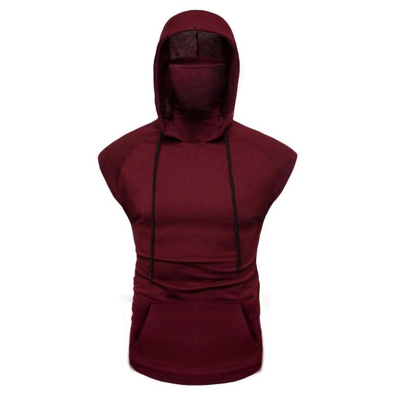 Men's Tank Tops Summer Gym Fitness Printed Compression Hooded Sportswear Muscle Vest Sleeveless Splice Large Open-Forked Male Hooded Vest Tops