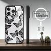 Retro Art Schwarzer B-Schmetterling Handyhülle für iPhone 17, 16, 15, 14, 13, 12, 11 Plus, Pro Magnetisch mit Magsafe Kabelloses Laden