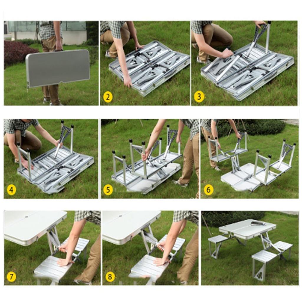 Portable Folding Picnic Table with 4 Seats Aluminum Alloy for Outdoor Camping Beach Brushed Silver