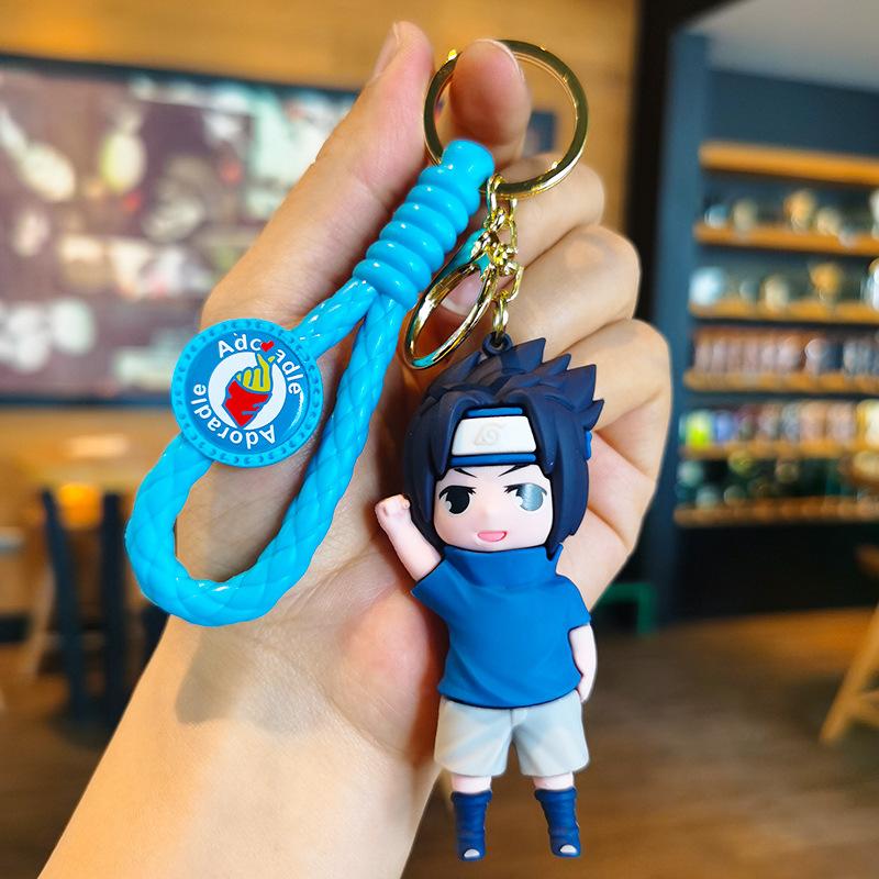 Japanese Naruto Cute Anime Figure 3D Character Flag Wood Kakashi Pvc Keychain Couple Backpack Car Key Pendant Bag Decoration