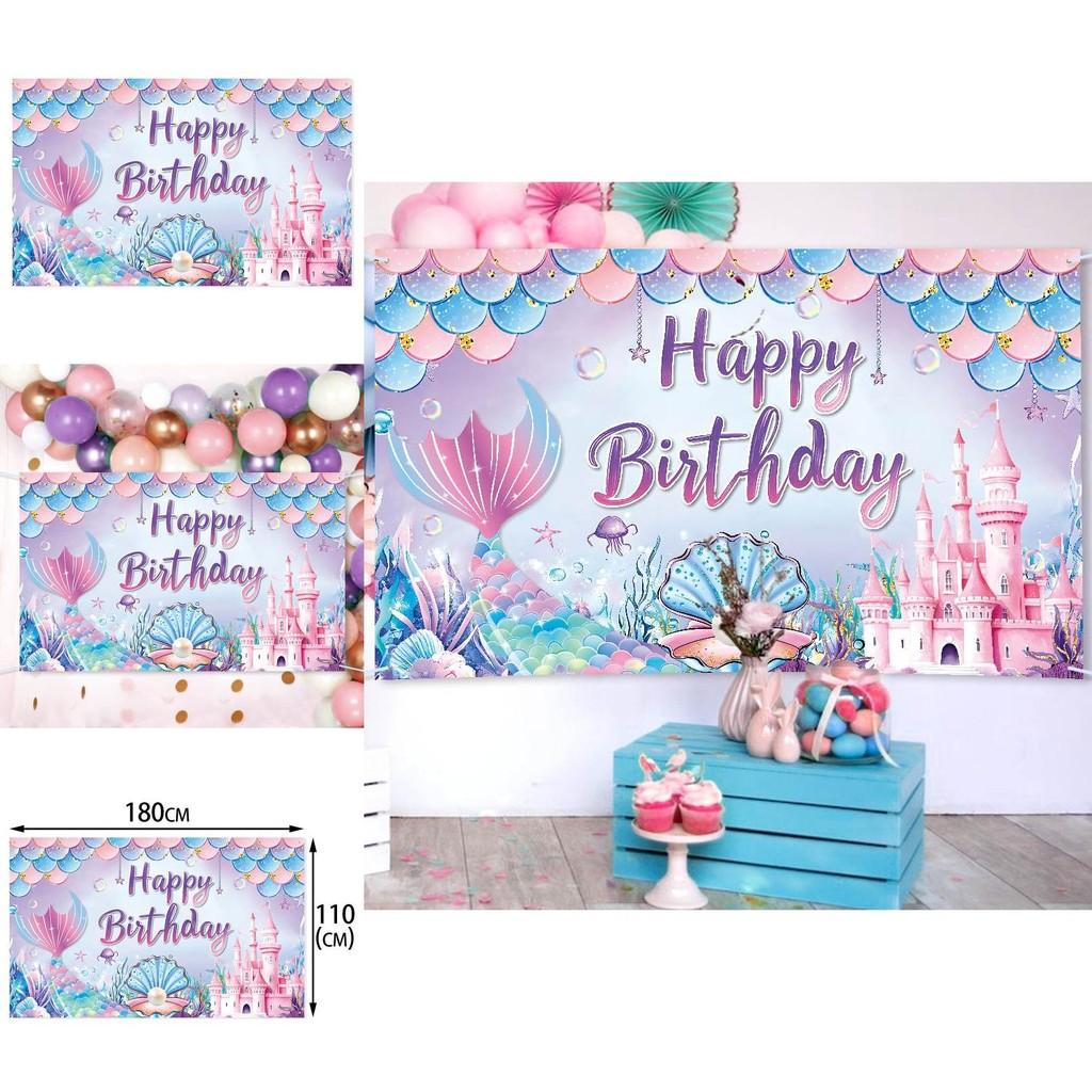 Mermaid Birthday Party Backdrop Fabric For Childrens Event Decoration