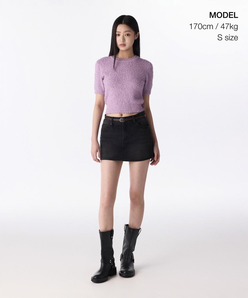 MUSINSA STANDARD WOMAN Women'S Fancy Yarn Crew Neck Short Sleeve Knit [Lavender]