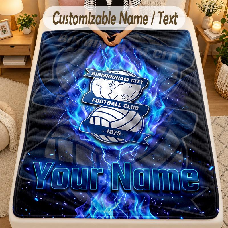 Flannel BlanketBIRMINGHAM CITY Football Custom Name Text Personalized Soft Warm Throw Blanket Home Decor Gift