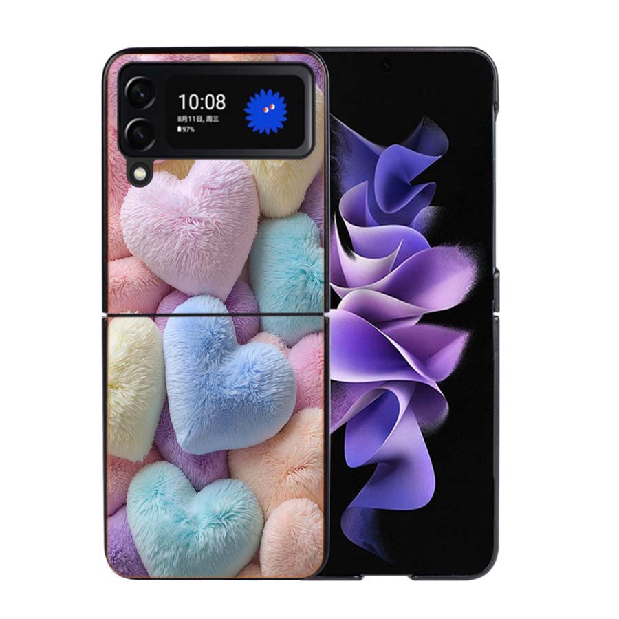 

Furry Heart Phone Case For Samsung Z Flip 7 6 5G Galaxy Z Flip4 Z Flip5 Z Flip3 Coque Black Hard PC Shell Protective Cover Samsung Z Flip 6 5G