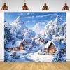 Christmas Snowy Village  Forest  Scene Decoration Background Winter Photography Backdrop Decorations For Photo Studio Photo Booth Christams Party