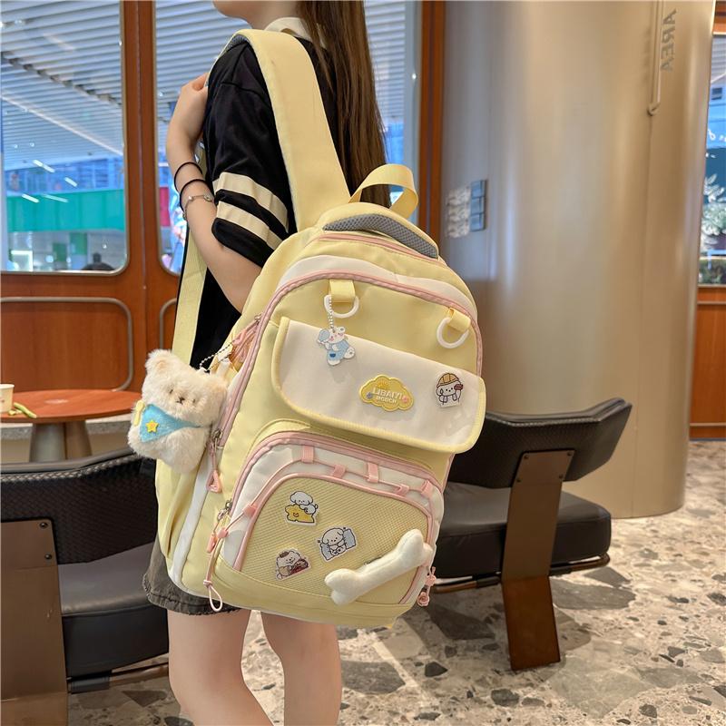 College Style Student Schoolbag Color Block Girl Multi-Pocket Large Capacity Backpack