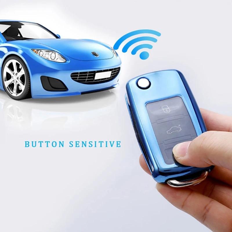Soft TPU Car Key Case Cover Keychain for VW Volkswagen Polo Golf Passat B5 B6 B7 Beetle Caddy T5 Up Eos Tiguan for Skoda Octavia