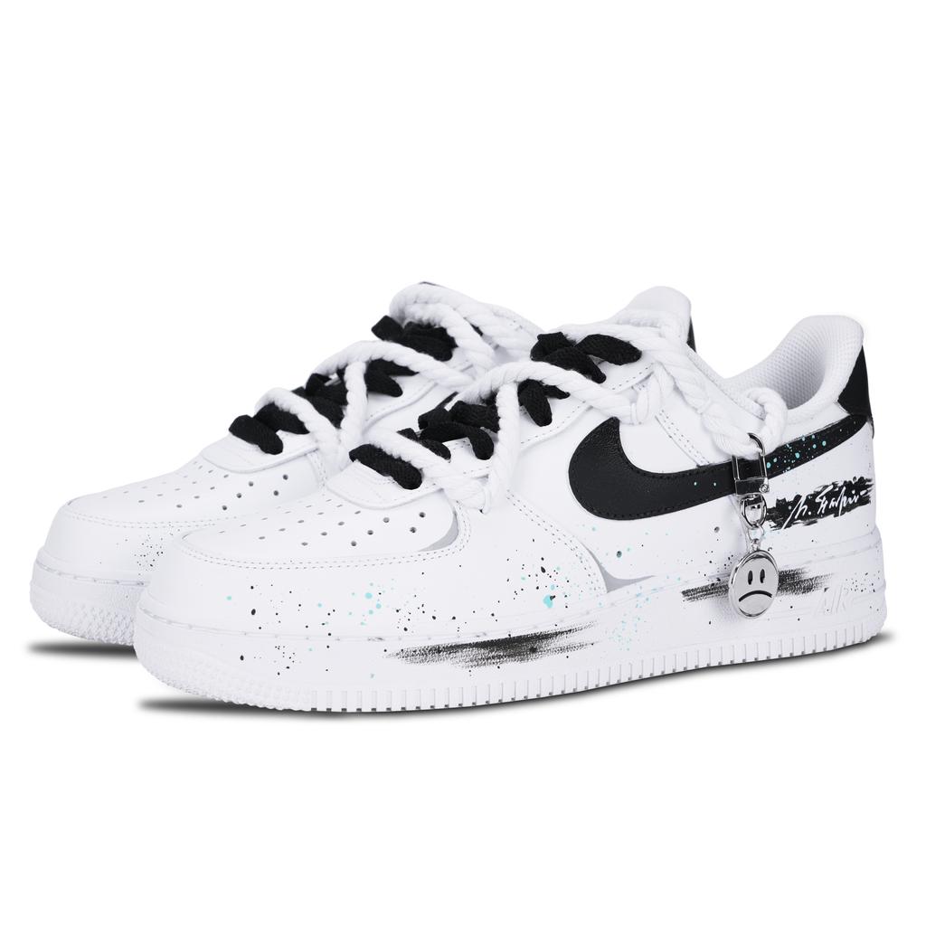 Nike Air Force 1 Black White Splatter Non Slip And Waterproof Low Top Skateboard Shoes Men's Black White CW2288-111(Team1001-)