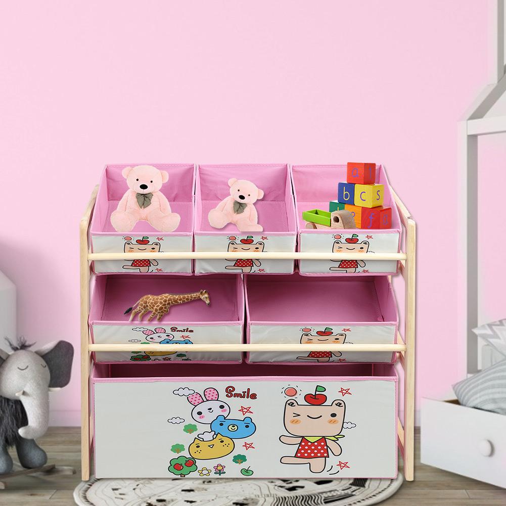 Lovely Pink Cartoon Children Kids Storage Box Wooden Toy Storage Shelf