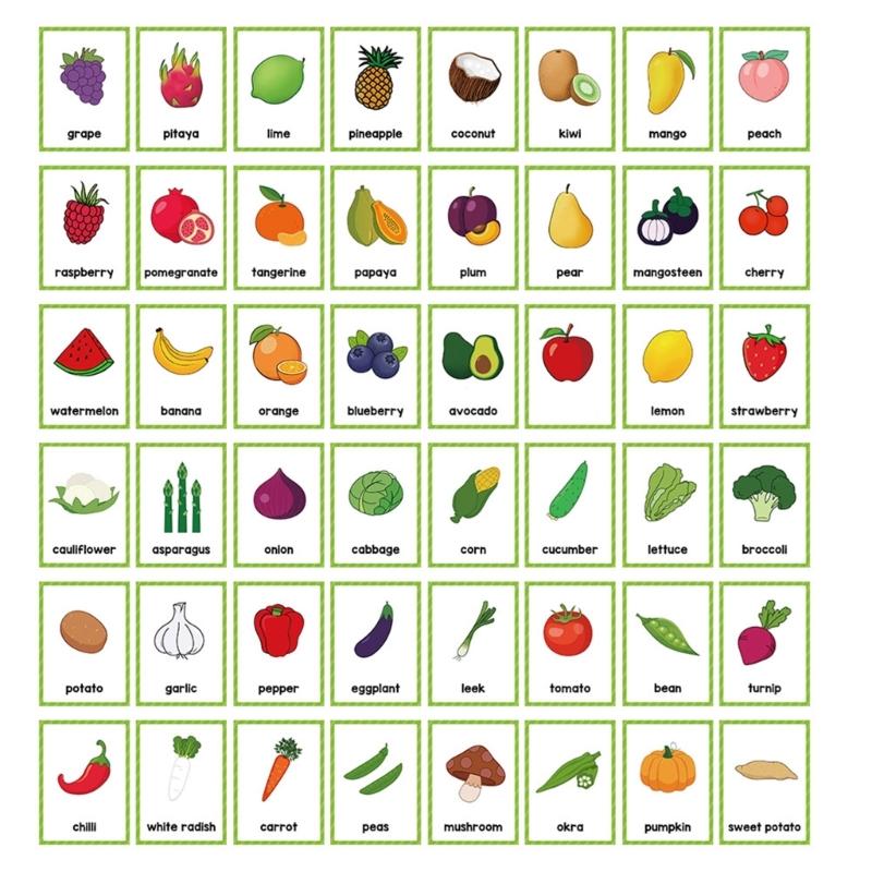 Food Fruit Vegetables Color Numbers Shapes Flashcards Early Learning Word Card Teaching Aid For Preschool Kindergarten