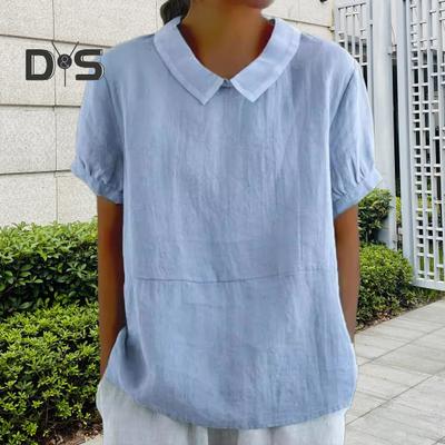 Camisa informal de mujer con cuello vuelto, manga corta, color liso, holgada, de verano, para uso diario