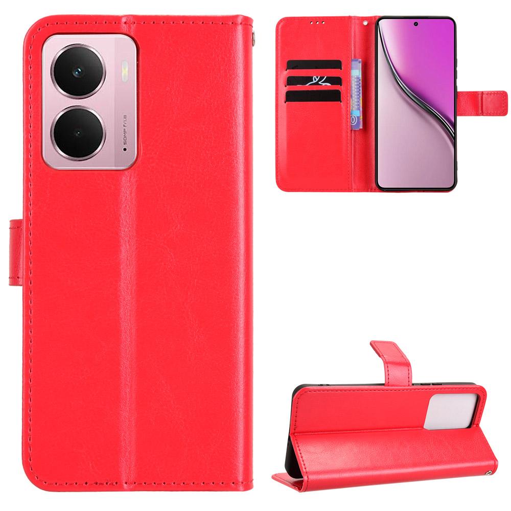 

For Realme Neo7x 5G/Realme 14 5G/Realme P3 5G PU Leather Case with Strap Crazy Horse Texture Phone Wallet Cover Red