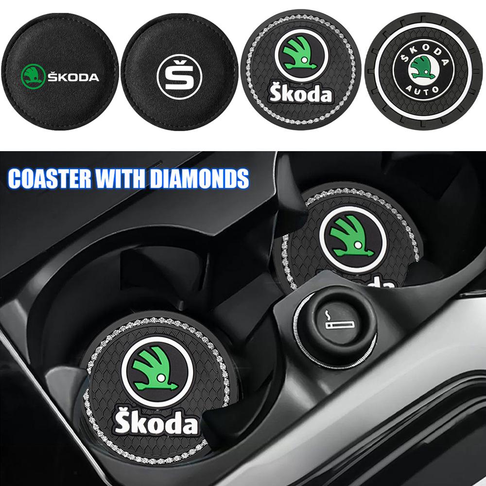 OENU7 Car Coaster Water Cup Bottle Holder Mat Anti-slip Pad For Skoda Octavia 2 3 Fabia A7 Rapid Superb Kamiq Kodiaq Accessories