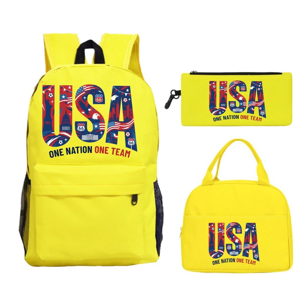 Modisches Fußballliebhaber 3-teiliges Set Vintage England USA Buchstaben Druck Lunchtaschen Rucksack 3-teilige Sets Jungen Mädchen Lässiger Rucksack Geschenke