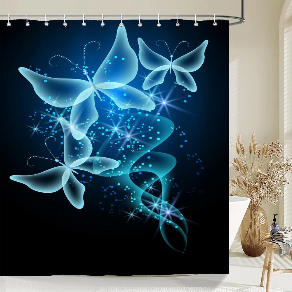 

3D Красочная Бабочка Водонепроницаемая Тканевая Шторка для Душа Занавески для Ванной Комнаты Красивые Цветы Принт Экран для Ванны Домашнее Украшение W180xH240cm