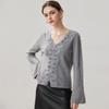 Women's V-Neck Bell Sleeve Cashmere Cardigan - Handmade Crochet Lace, Single-Breasted, Warm Autumn/Winter Layer