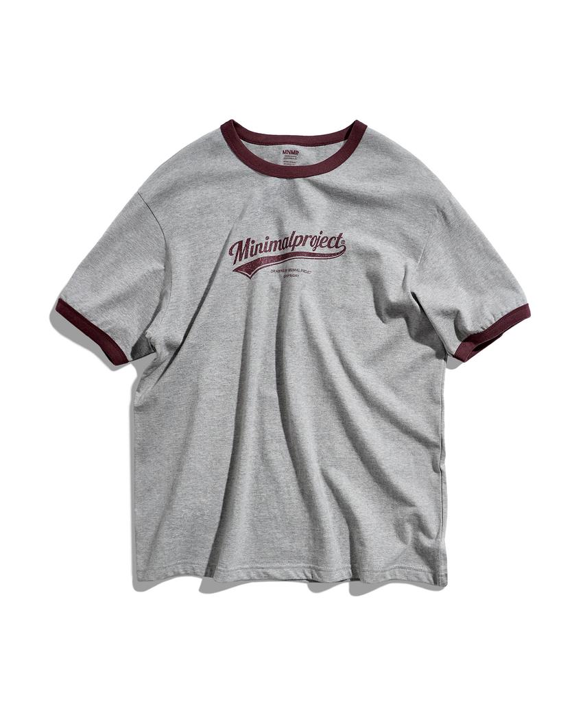 MINIMALPROJECT Washed Drawing Ringer Short Sleeve T-Shirt Mst185 [Gray/Wine]