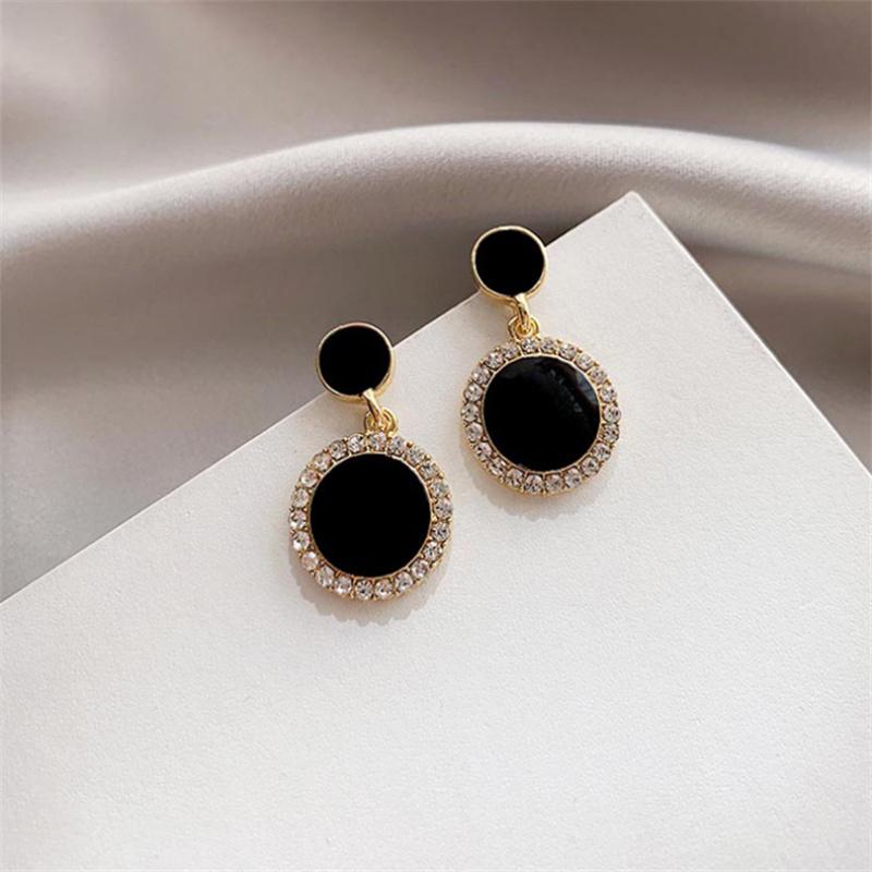 Crystal Black Round Drop Earrings for Women Double-layers Oil Dangle Earrings Bohemian Elegant Wedding Jewelry Hanging earrings
