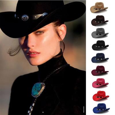 Wome Men Black Wool Chapeu Western Cowboy Hat Gentleman Jazz Sombrero Hombre Cap Dad Cowgirl Hats Size 56-58cm