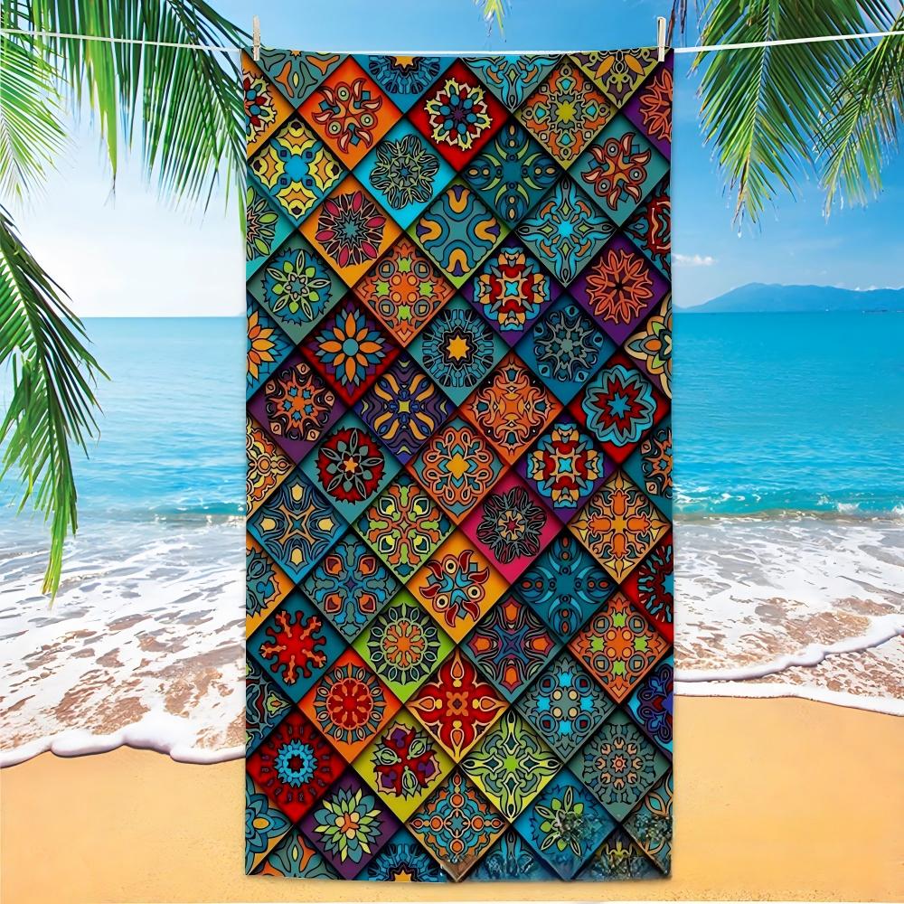 Boho Tribal Beach Towel Geometric Print Microfiber Quick Dry Bath Towel Beach Blanket
