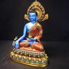 Nepal Tibet Handmade Copper Tibetan Buddhist Medicine Buddha Statue Vajrayana Painted Decor