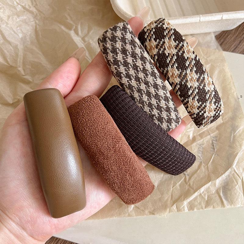 New Fashion Fabric Plaid Side Hair Clips Women Korean Coffee Color Geometric BB Clip Hairpins Hairgrip For Girls Kids Hair Accessories