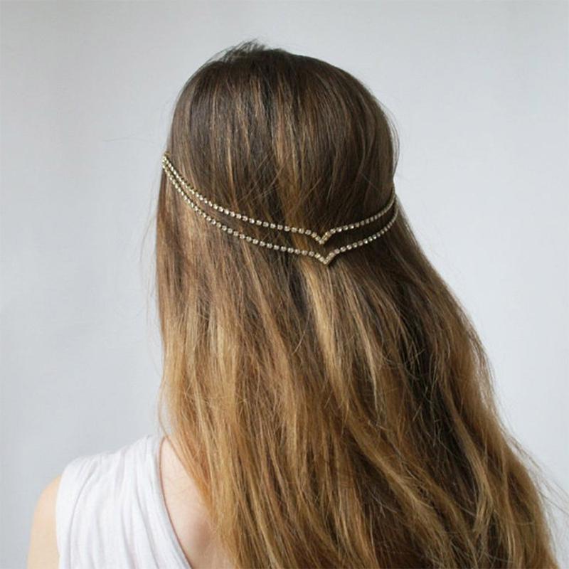 Stonefans Boho Simple Rhinestone Hair Clips Bride Wedding Headpiece Fashion Headdress Double Layers New Charming Hair Chain Girl