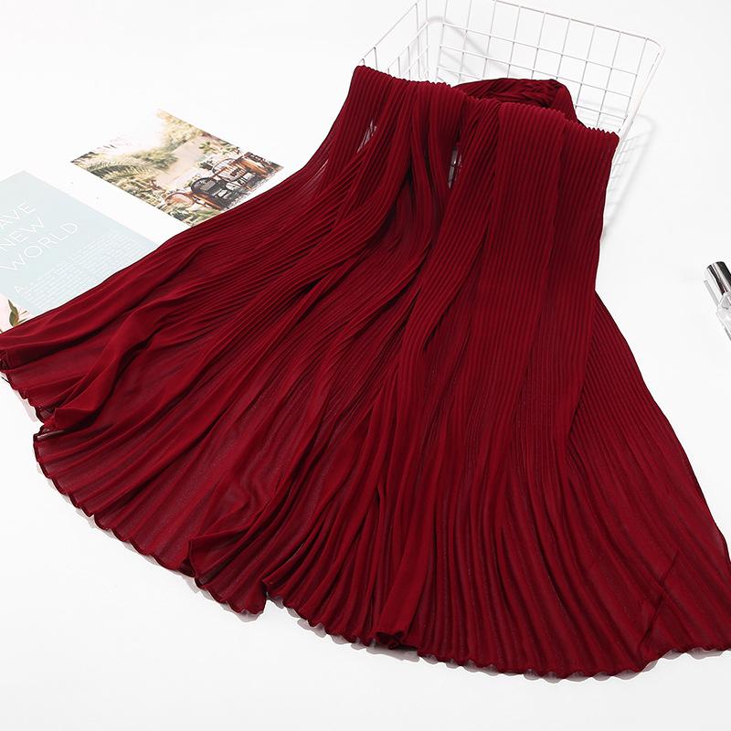 Chiffon Hijab Femme Musulman Women Pleated Beach Wrap Silk Scarf Shawls Bandana Sunscreen Muffler Scarves Pareo Bufandas Mujer