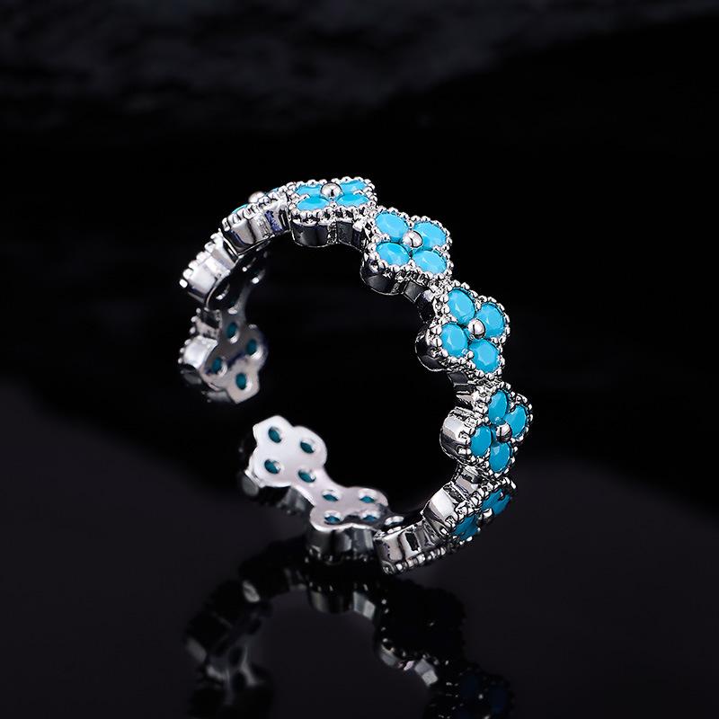 High-end Zircon Colorful Clover Flower Ring Women s Open Minimalist Four-leaf Clover Ring Adjustable opening