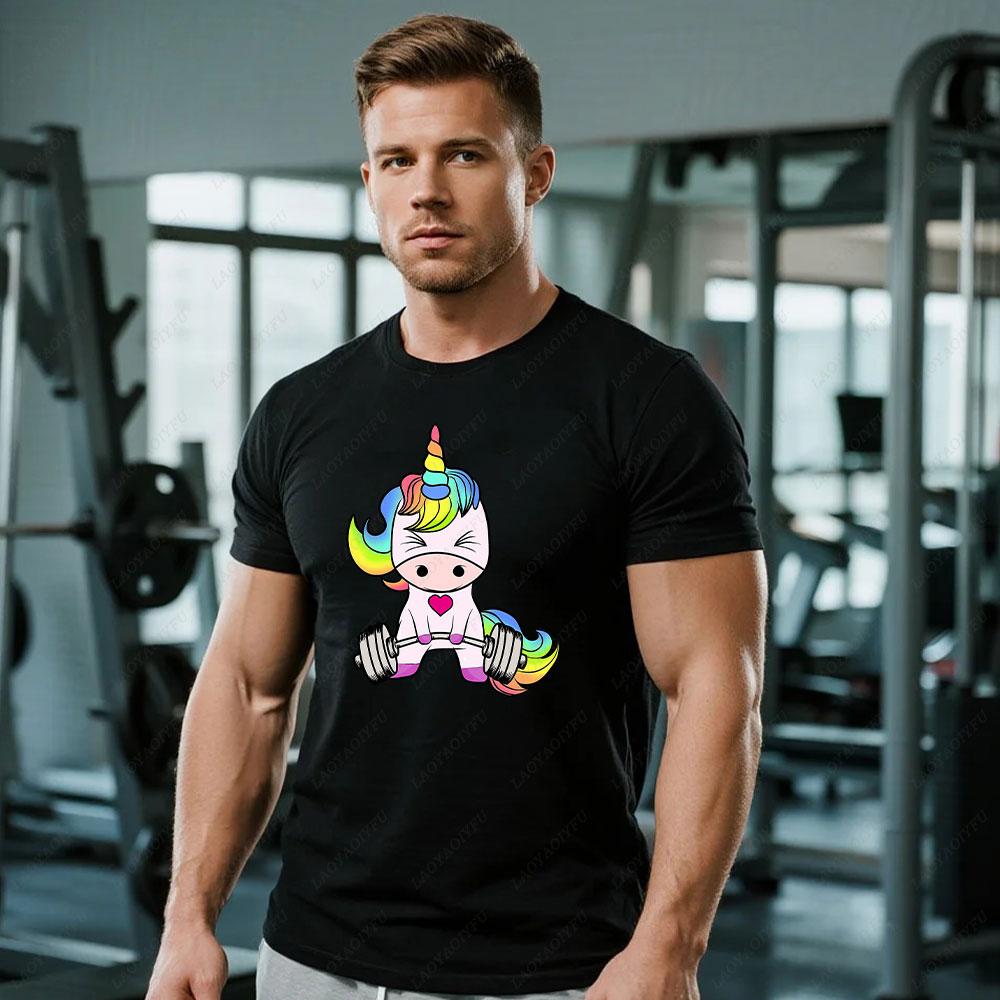 GYM Muscle Training Crossfit Rainbow Horse Tshirt Zombie Deadlift Weightlifting Halloween Fitnes Man Clothes Bodybuilding Tees