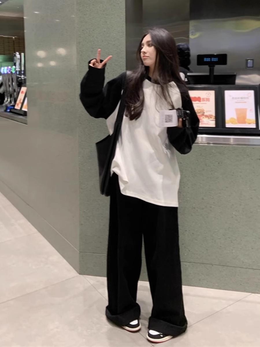 

Women s Color Block Raglan Sleeve Cotton T-Shirt - Versatile Loose Fit for Autumn & Spring M