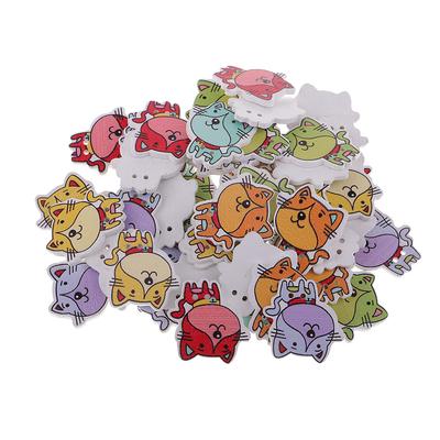 50 bottoni in legno con gatto dei cartoni animati, 2 fori, per cucire, scrapbooking, fai da te