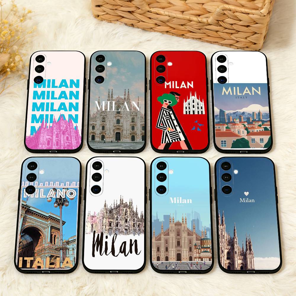 Milan city Phone Case For Samsung A73,72,71,A52,51,40,41,A22,A32,31,A13, Soft Black Shell
