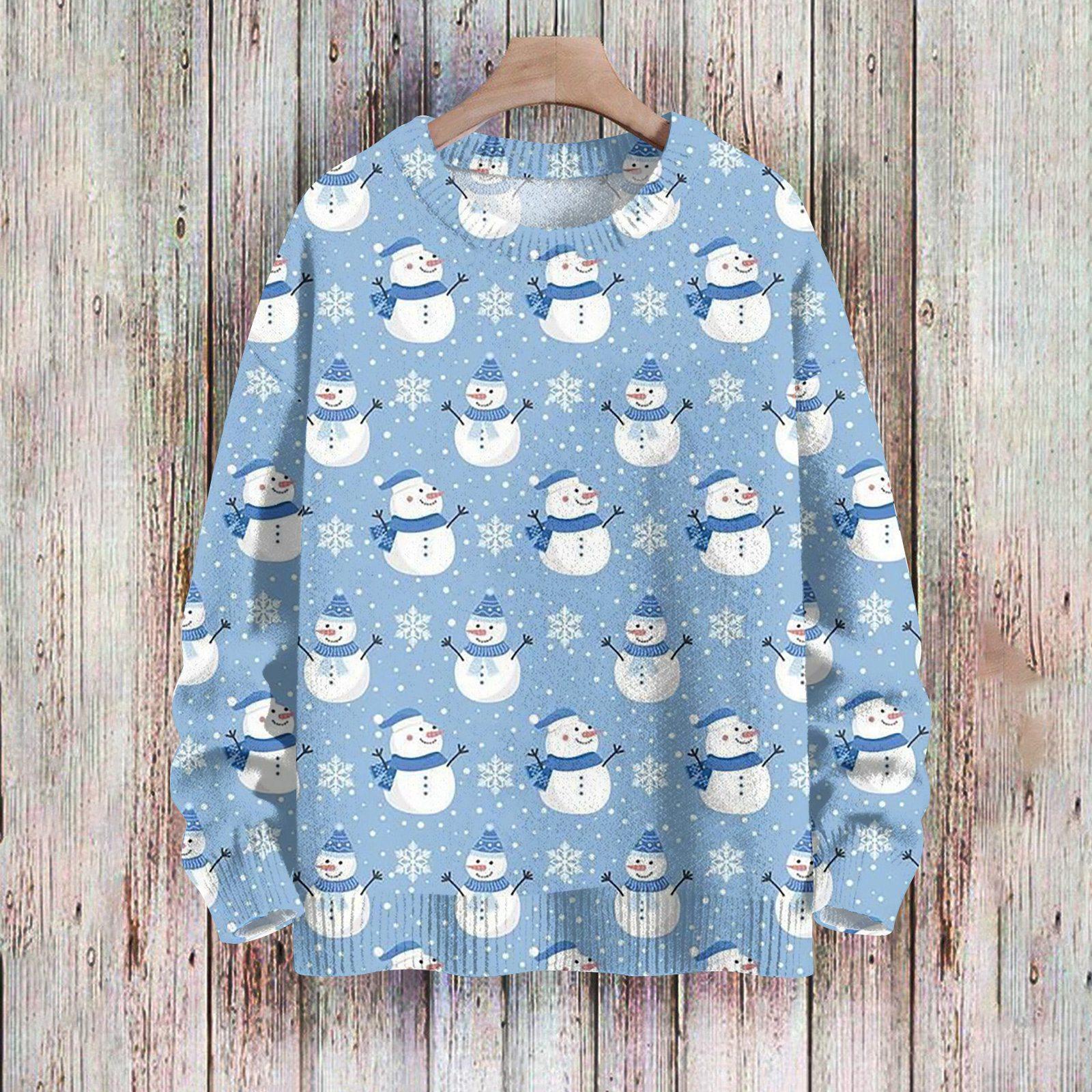 

Рождественские толстовки для женщин Вязаный свитер Милая рубашка Осенний свитер с круглым вырезом Топы S синий