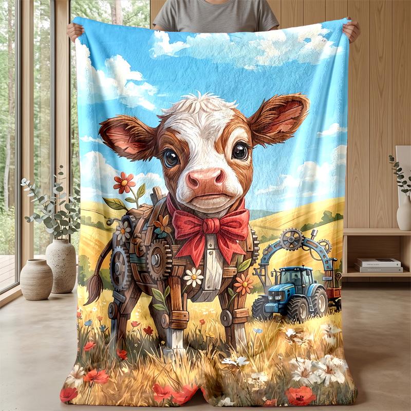 Mechanical Calf In Farm Theme Blanket Lightweight Warm Flannel Blanket Decorative Throw Blanket for Home Decoration