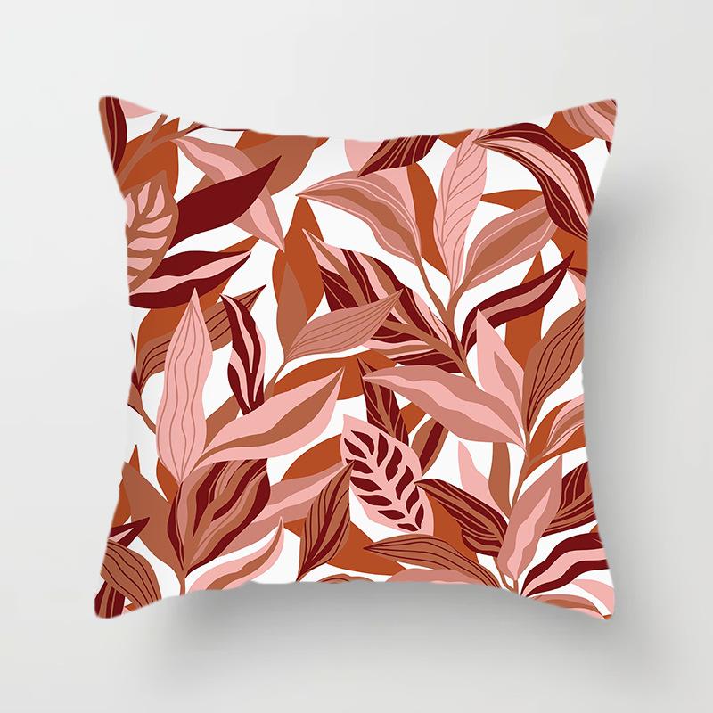 Nordic Pink Geometric Cushion Cover Home Decor Sofa Pillowcase Floral Print Soft Peach Skin Pillowcase