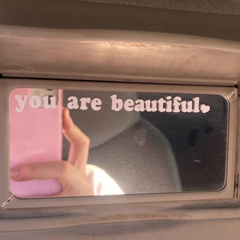 Car Stickers You Are Beautiful Interior Decoration Rear View Mirror Decals Car Vanity Mirror Vinyl Sticker Auto Accessories