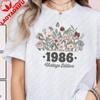 40th Birthday Shirt Flower 1986 Birth Year Number For Wounisex Graphic Tshirt Turning 40 Plus Gift Crewneck Shortsleev Tops