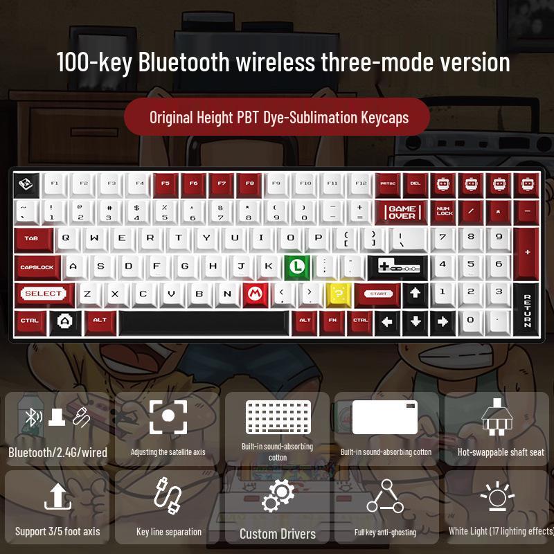 Wireless Bluetooth Mechanical Keyboard - 100-Key, Three-Mode, Compact Design, Office Customizable, Hot-Swappable Switches