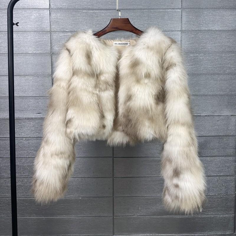 Faux Fur Cropped Coat Womens Dye Tip Jacquard Streetwear Short Jacket