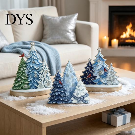 Elegant Winter Atmosphere Decor 3PCS Wooden Christmas Tree Ornaments, Stable Base Seasonal Figurines, Handcrafted Holiday Figurines Plentiful