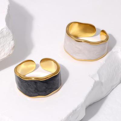 Verstellbarer geometrischer Titanstahlring für Damen - Nicht verblassend, Kreuz-Tropfglasur-Emaille, Edelstahl, Öffnungsbares Design