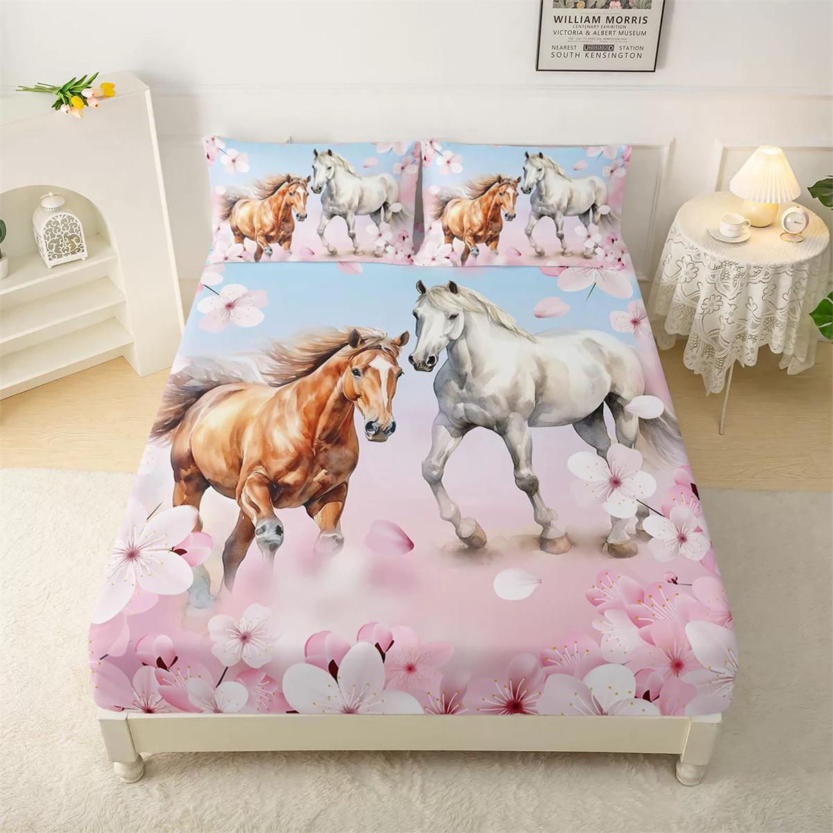 

Простыня на резинке Односпальная Лошадь,Постельное белье с животным Лошадь Глубокий карман 30 см,Микрофибра 3D Простыня с наволочкой для детей и взрослых 90x200cm