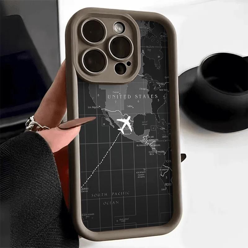 Monochrome Weltkarte Reise Flugzeugroute Kunst Handyhülle für iPhone 17 16 15 14 13 12 11 Serie Pro Max