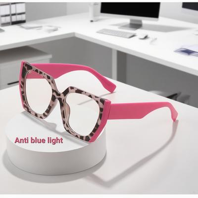 Fashionable Large Frame Women Flat Light Glasses Retro Leopard Print Anti Blue Light Computer Eyewear