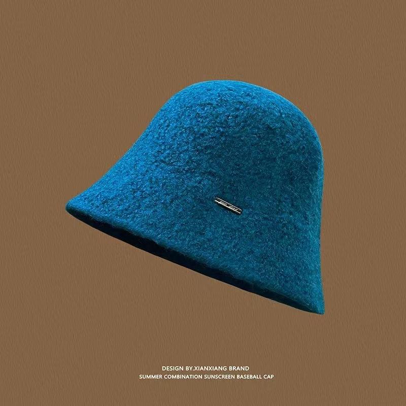 New Wool Woolen Bucket Hat, High-end British Style Women's Warm and Fashionable Bucket Hat, Small Standard Basin Hat