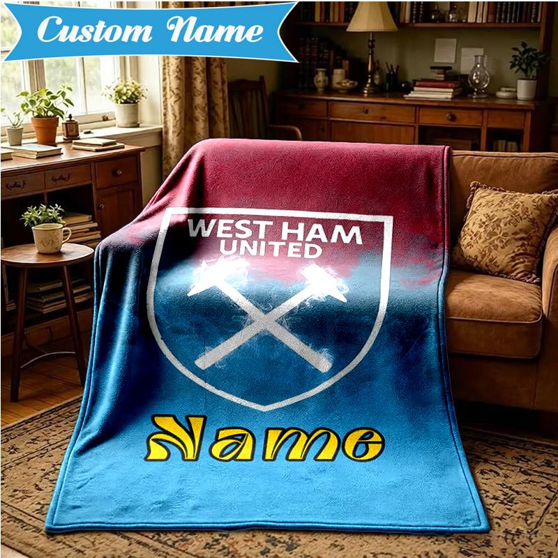 Custom Name West Ham Crests Pattern Blanket Lightweight Ideal Bedding Blanket Perfect for Travel, Camping, Living Rooms, Sofas, Christmas gift