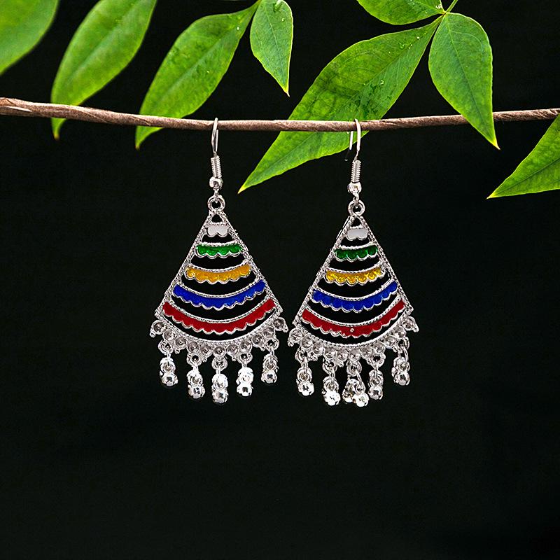 Vintage Ethnic Miao Silver Teardrop Tassel Earrings