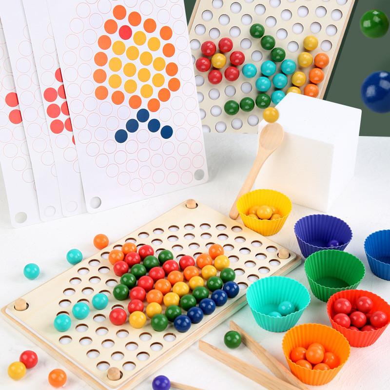 Rainbow Clip Beads Puzzle Game For Kids Educational Family Fun Wooden Toy